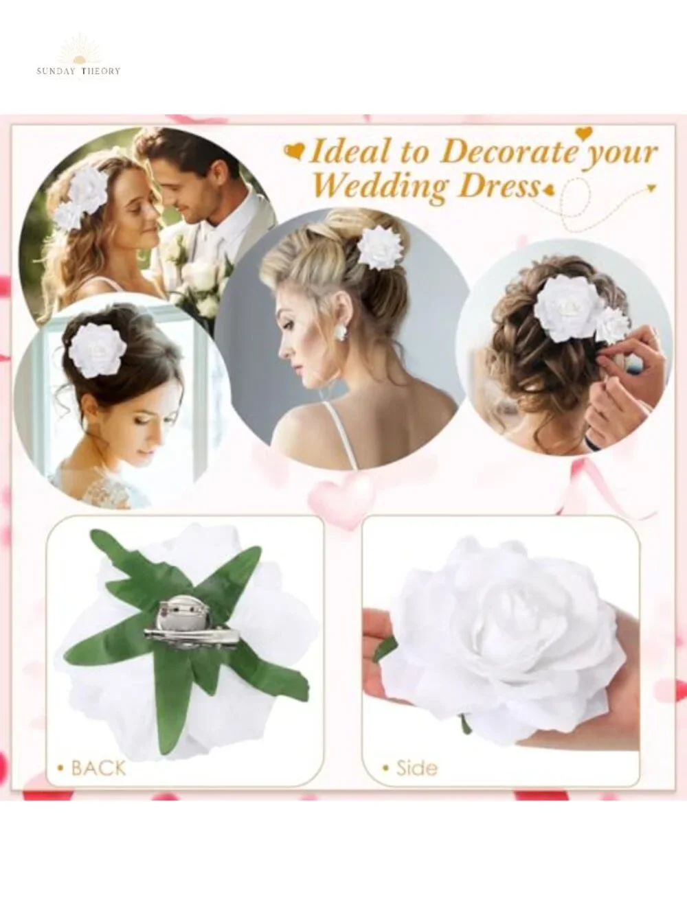 30 Pcs Fabric Rose Flower Hair Clips with Brooch Pin, 2 Sizes, Wedding Hair